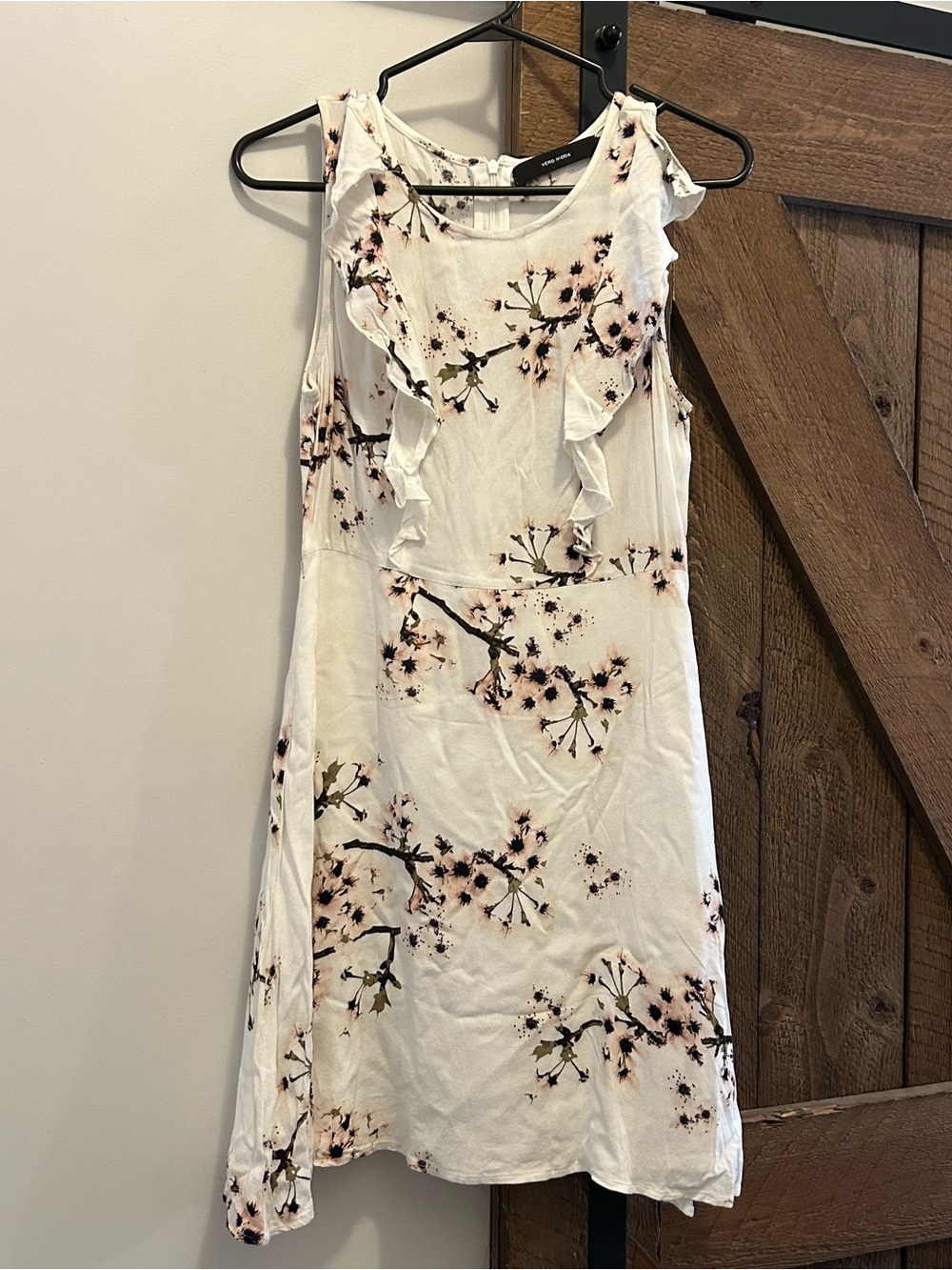 Vero Moda White Midi Dress with Pink Floral Design